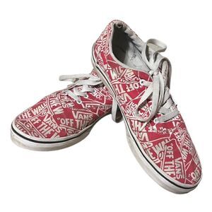 Vans 5.5Y Europe 37 (women’s 6-6.5) red white logo GUC off the wall sneaker shoe